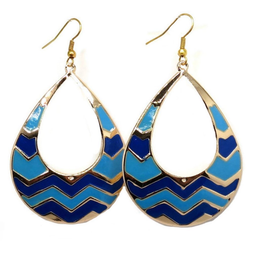 NEW Large Blue Zig-Zag Open Tear Earrings